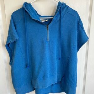 LaBiz Bright Blue Half-Zip Hooded Short Sleeve Sweatshirt